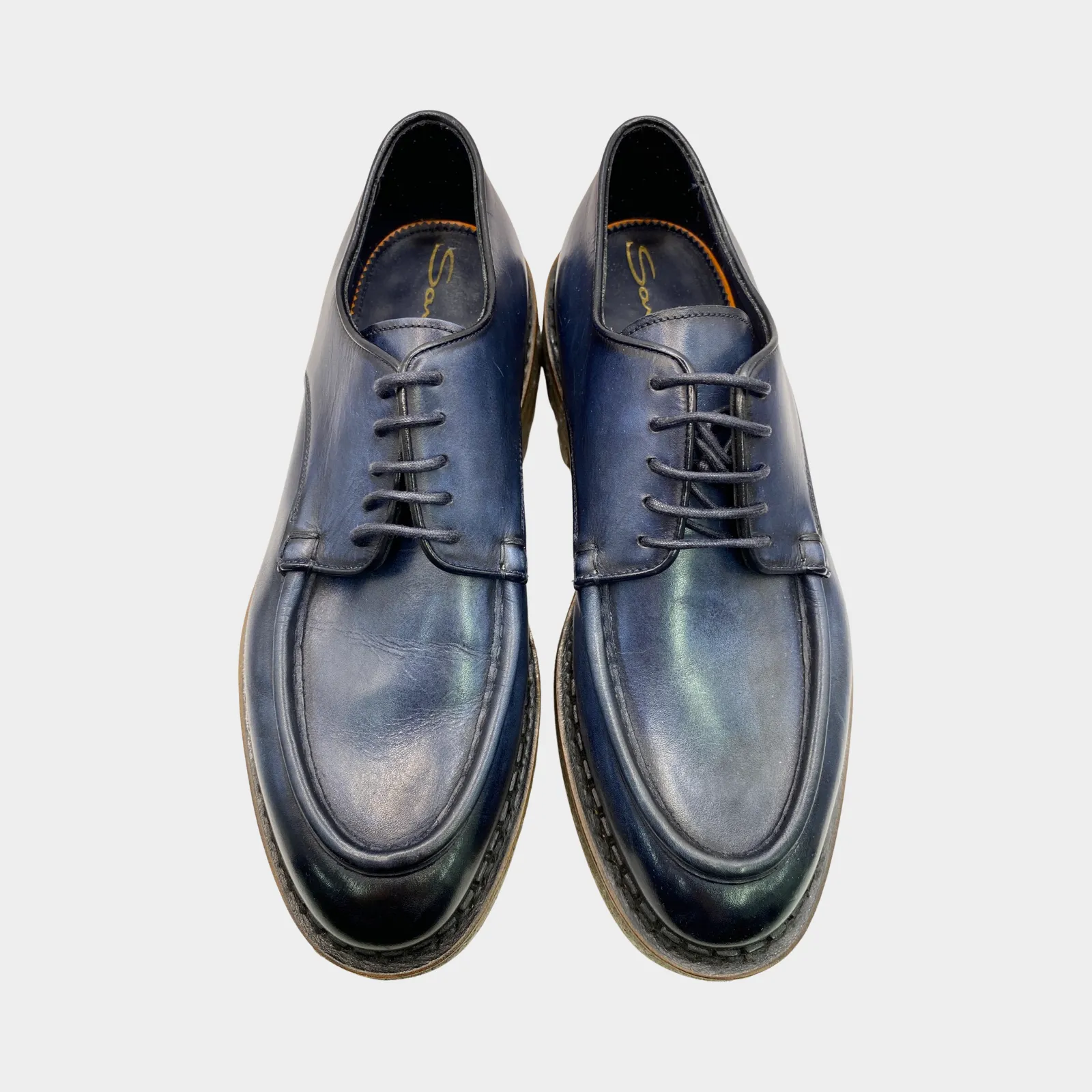 Santoni men's navy leather lace up loafers