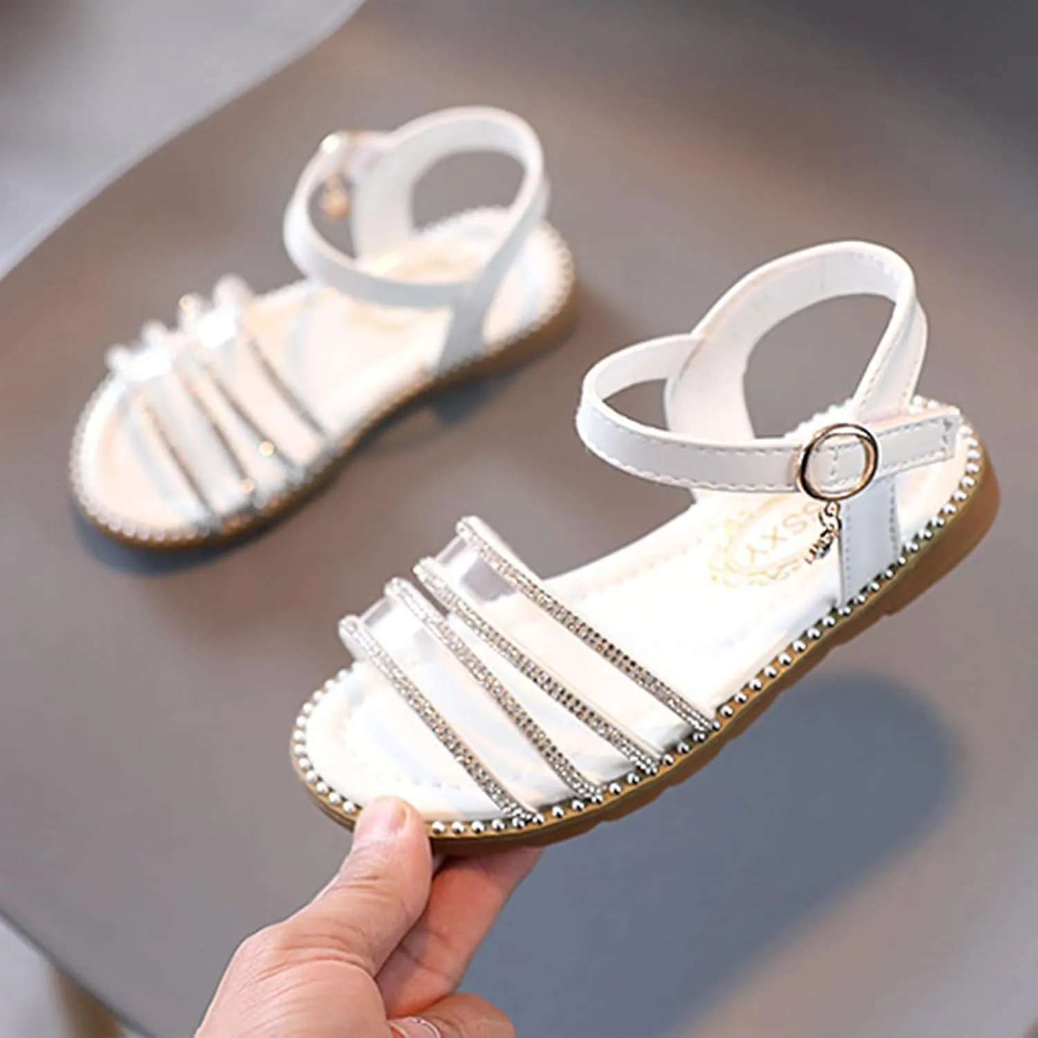 sfdgfhyf Boys Comfortable Foot Warmer Fashion Spring Summer Children Sandals Girls Flat Open Toe Buckle (White, 9.5 Toddler)