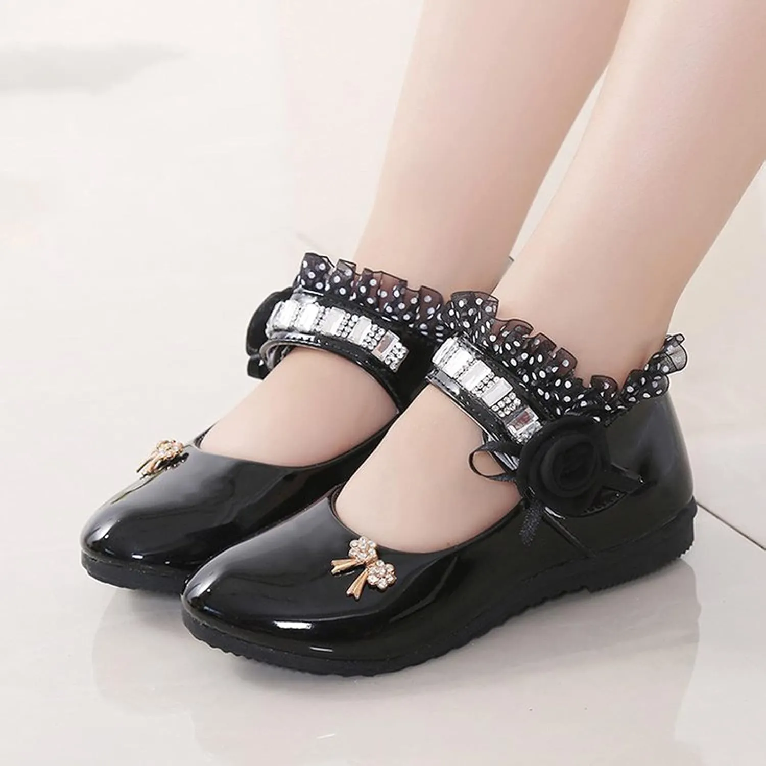 Shoes for Girls Comfortable PU Flats School Shoes for Girls Mary Jane Girls Flats Cute Girls Dress Shoes Princess Shoes
