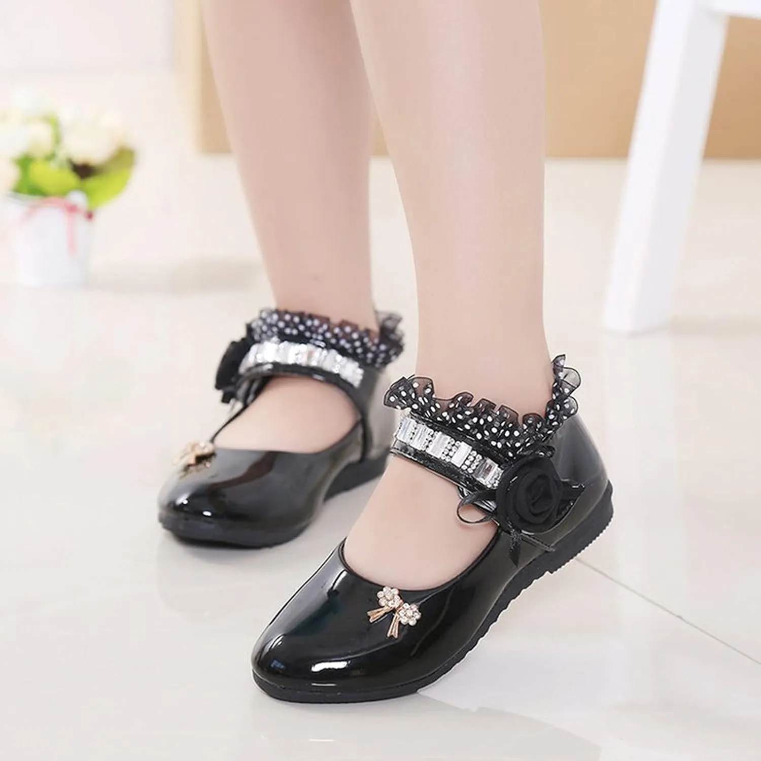 Shoes for Girls Comfortable PU Flats School Shoes for Girls Mary Jane Girls Flats Cute Girls Dress Shoes Princess Shoes