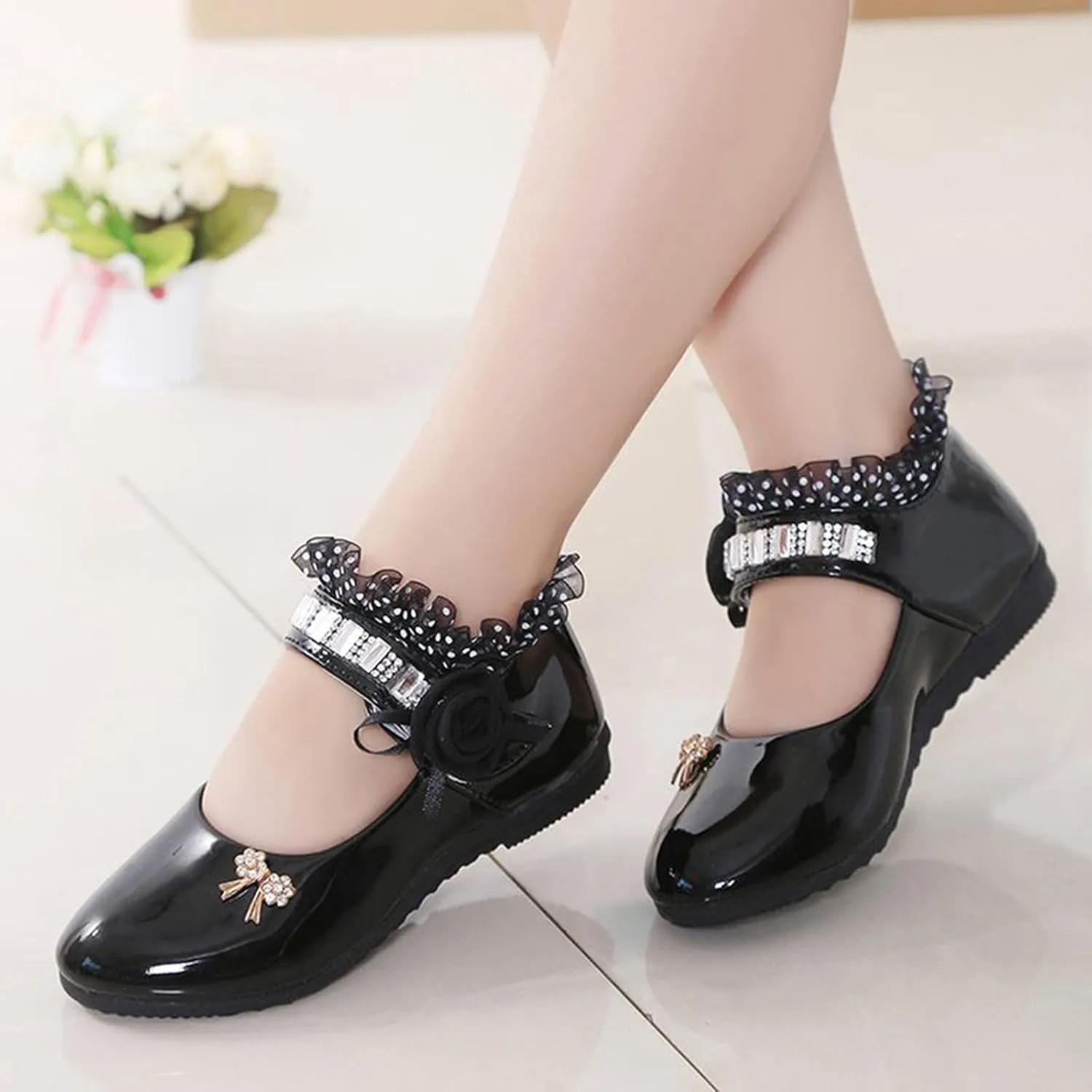 Shoes for Girls Comfortable PU Flats School Shoes for Girls Mary Jane Girls Flats Cute Girls Dress Shoes Princess Shoes