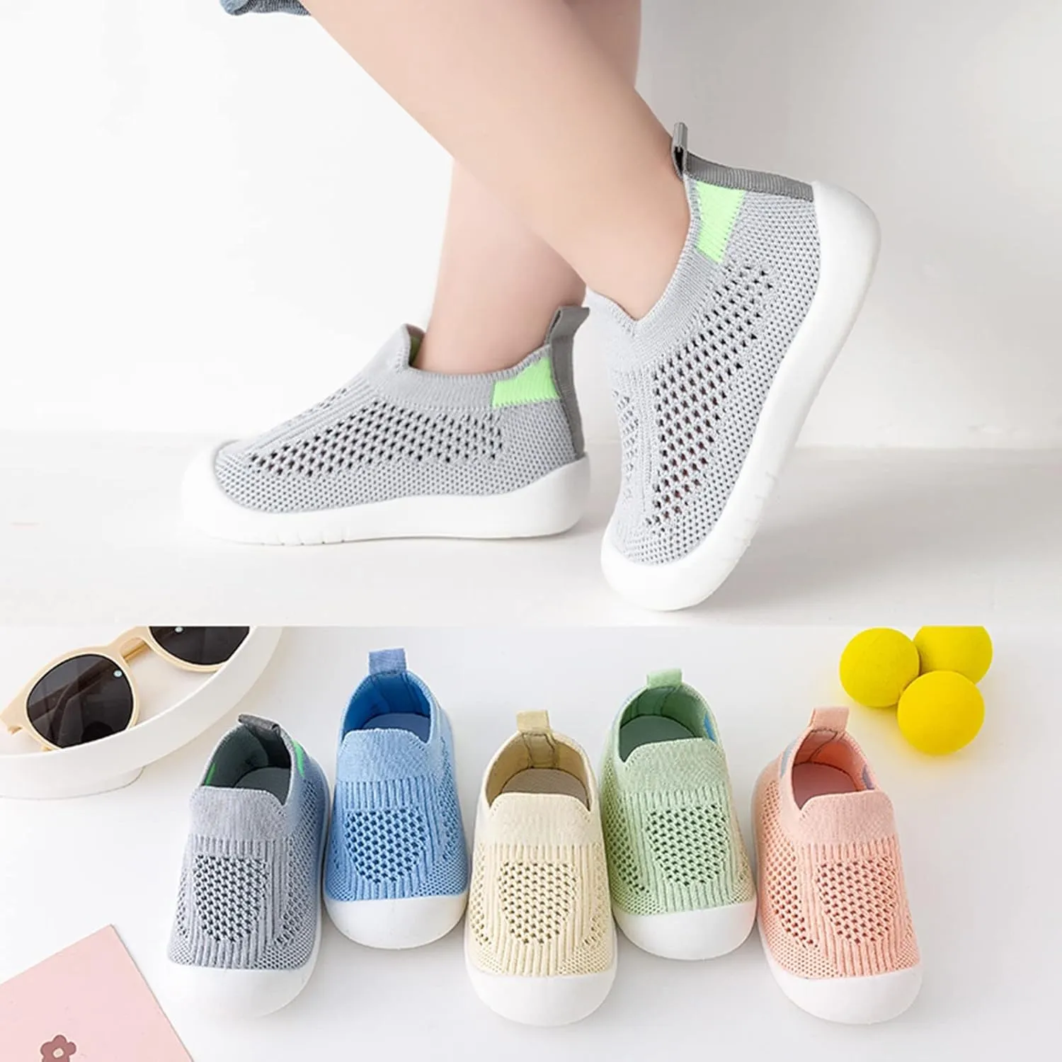 Shoes for Teen Girls Infant Toddler Shoes Hollow Out Breathable Socks Shoes Soft Sole Non Slip Wear (Grey, 12-18 Months)