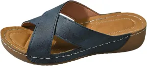 Slide Sandals Womens Criss Cross Band Slip On Wedges Comfort Wedge Sandals Walking Orthopedic Sandals Indoor Outdoor