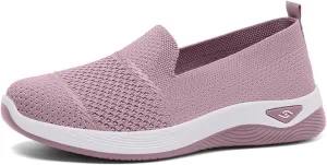 Slip On Walking Shoes for Women Woven Orthopedic Breathable Soft Shoes Casual Soft Sole Walking Shoe Comfort Non Slip Outdoor Sneakers Business Casual Work Flats Pink