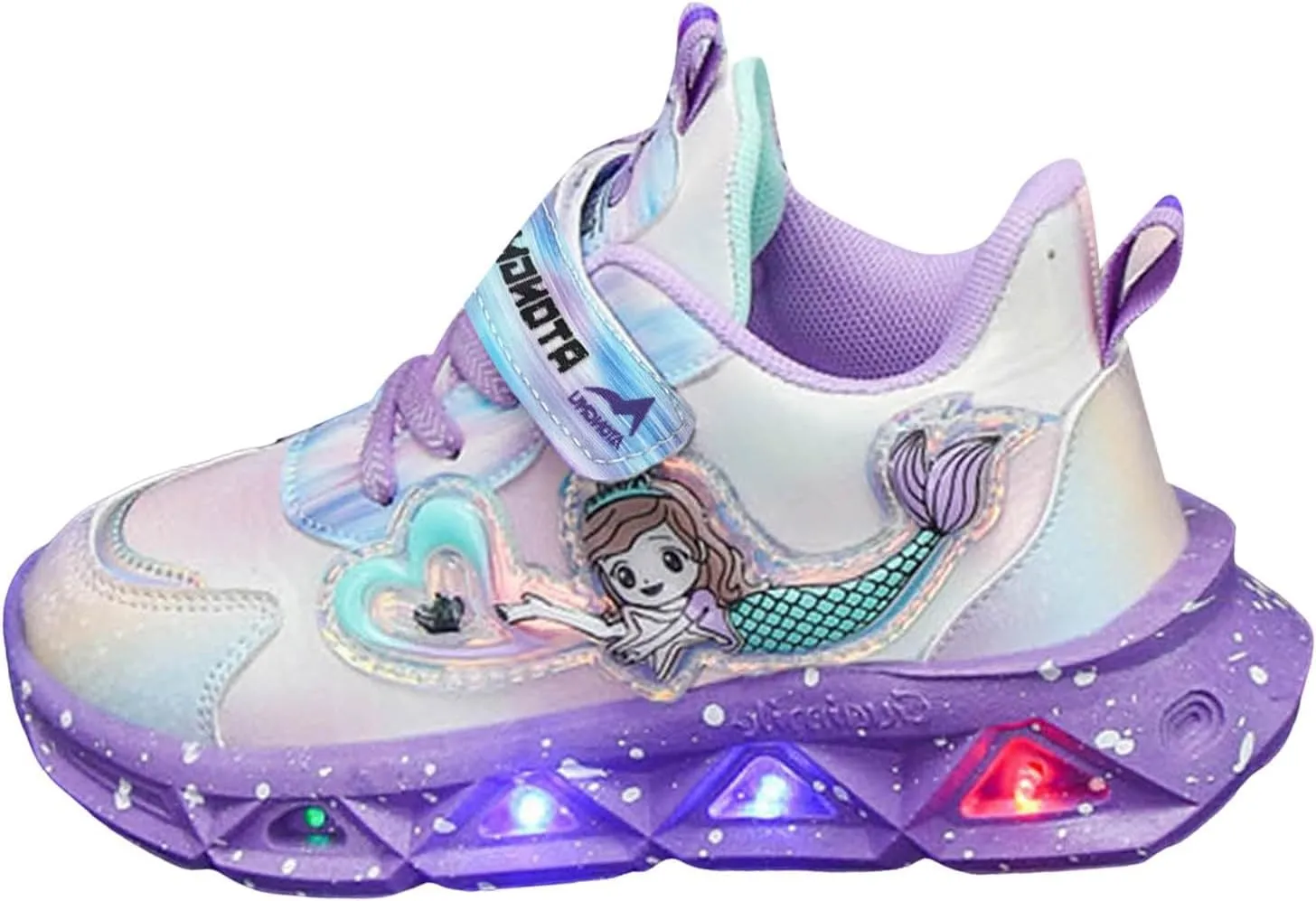 Sneakers for Girls Kids Light Up Mermaid Pattern Sneaker Hook Loop Thick Bottom Non Slip Sports Shoes Fashion Casual Shoes
