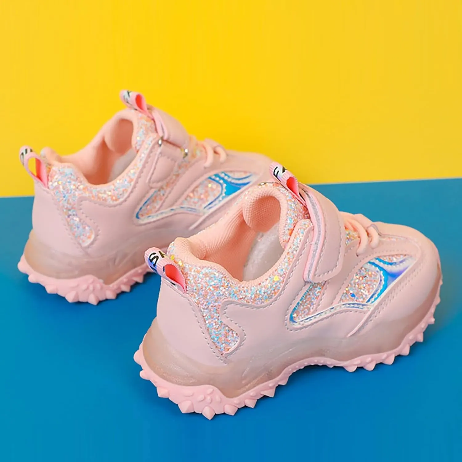 Sole Non Slip Light up Sneakers for Kids Childrens Lace Strap Glitter Mesh Breathable Sport Shoes Outdoor Running Casual