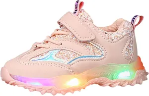 Sole Non Slip Light up Sneakers for Kids Childrens Lace Strap Glitter Mesh Breathable Sport Shoes Outdoor Running Casual