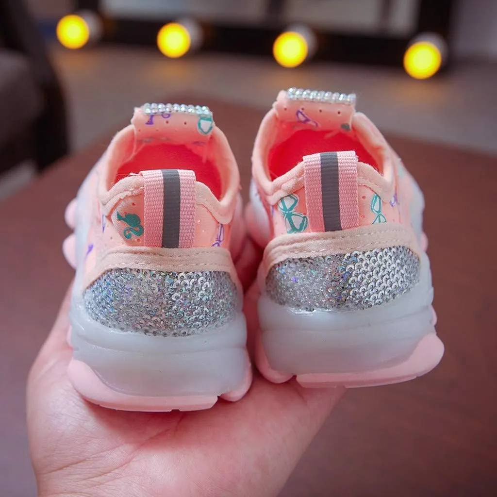Sport Shoes Girls Boys Children Baby Run Casual Letter Led Luminous Mesh Baby Shoes Boys Slip on Shoes