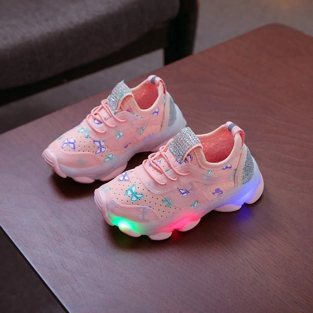 Sport Shoes Girls Boys Children Baby Run Casual Letter Led Luminous Mesh Baby Shoes Boys Slip on Shoes