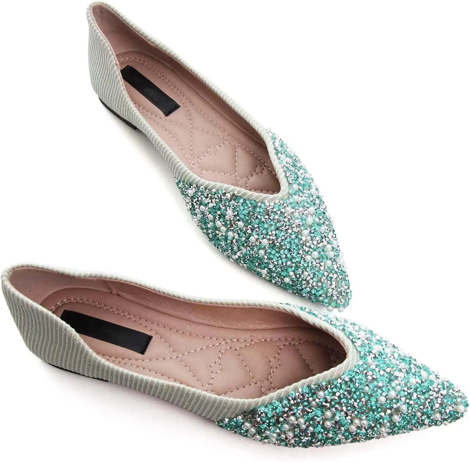 Stunner Women's Fashion Rhinestone Ballet Flats Comfortable Pointed Toe Flats