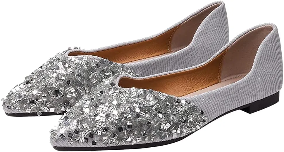 Stunner Women's Fashion Rhinestone Ballet Flats Comfortable Pointed Toe Flats