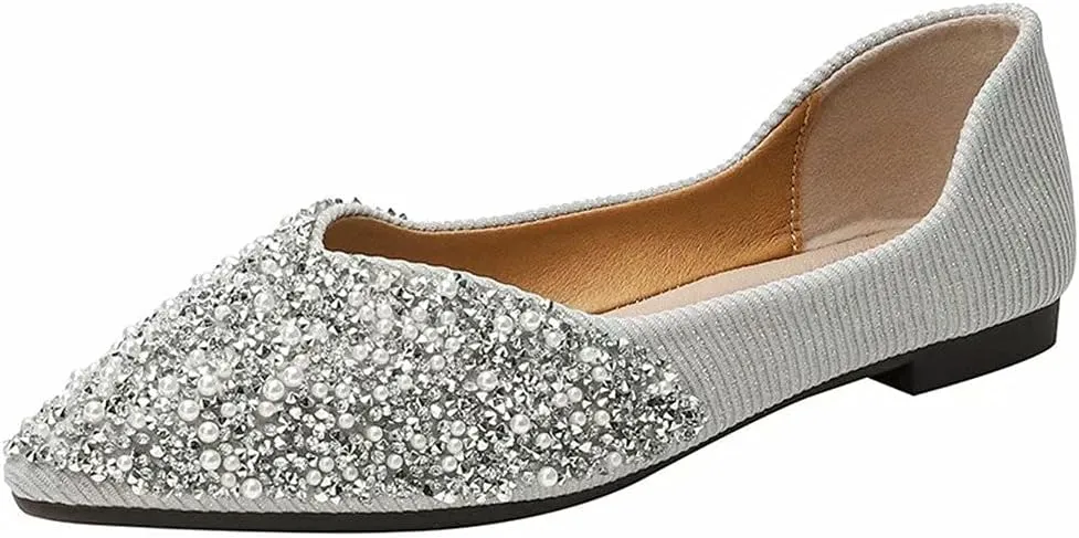 Stunner Women's Fashion Rhinestone Ballet Flats Comfortable Pointed Toe Flats