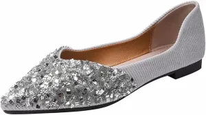 Stunner Women's Fashion Rhinestone Ballet Flats Comfortable Pointed Toe Flats