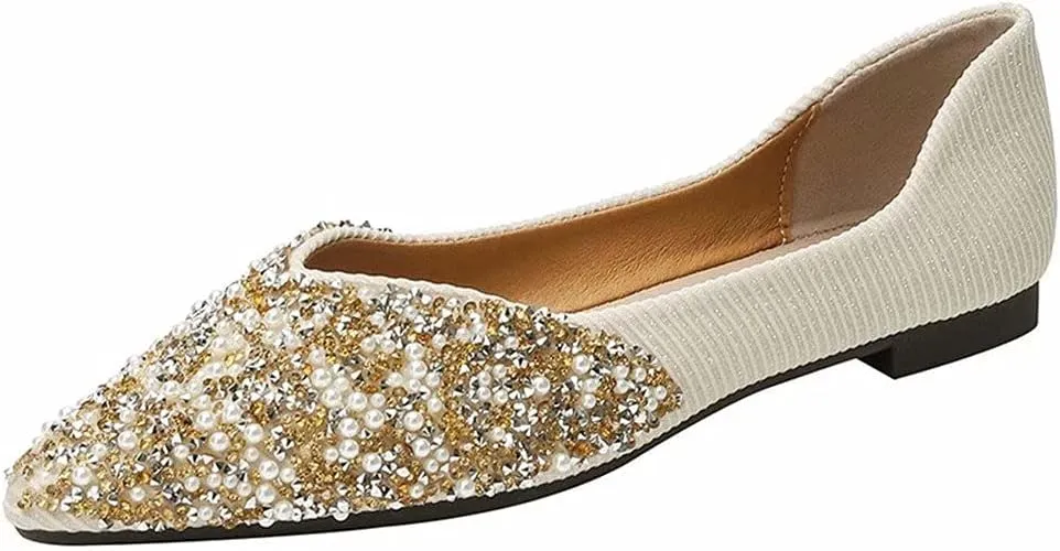 Stunner Women's Fashion Rhinestone Ballet Flats Comfortable Pointed Toe Flats