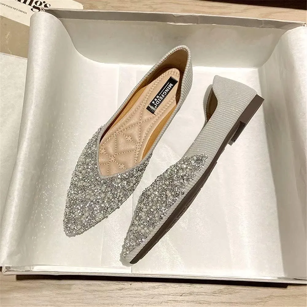 Stunner Women's Fashion Rhinestone Ballet Flats Comfortable Pointed Toe Flats