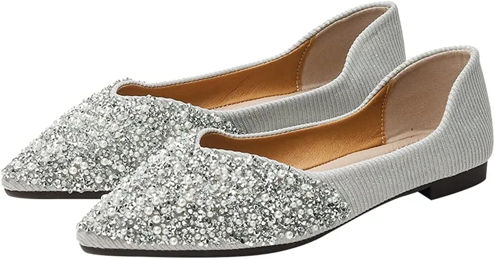 Stunner Women's Fashion Rhinestone Ballet Flats Comfortable Pointed Toe Flats