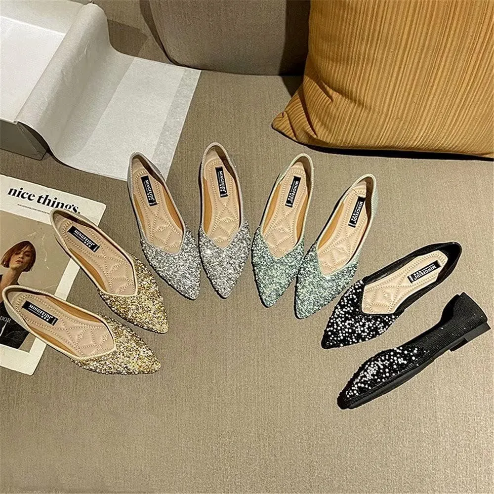 Stunner Women's Fashion Rhinestone Ballet Flats Comfortable Pointed Toe Flats