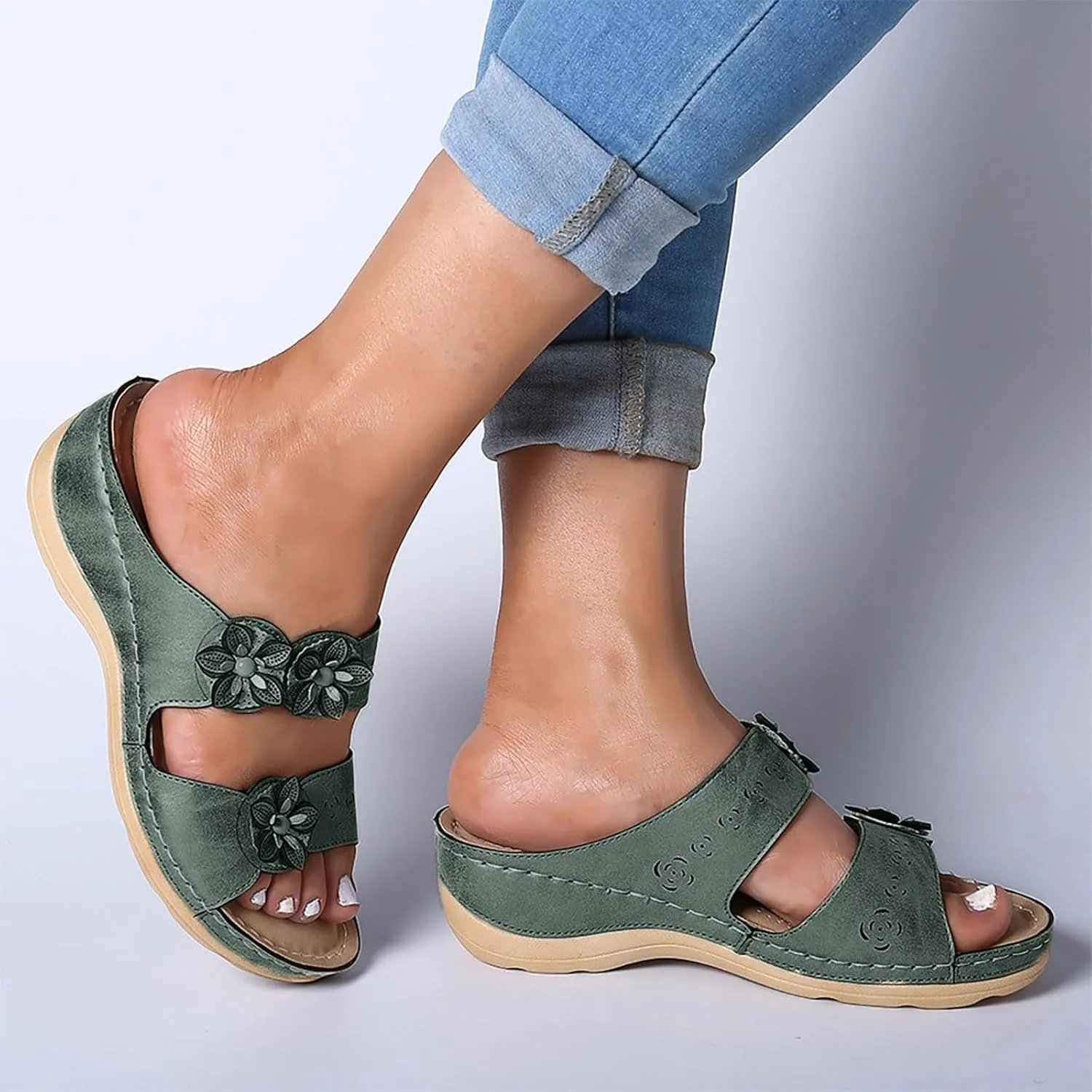 Summer Sandals for Women 2025 Orthopedic Wedge Dressy Walking with Arch Support Rubber Sole Casual Slip on Shoes Non- On Comfortable Slides Lightweight Memory Foam Platform Sandal Shoes