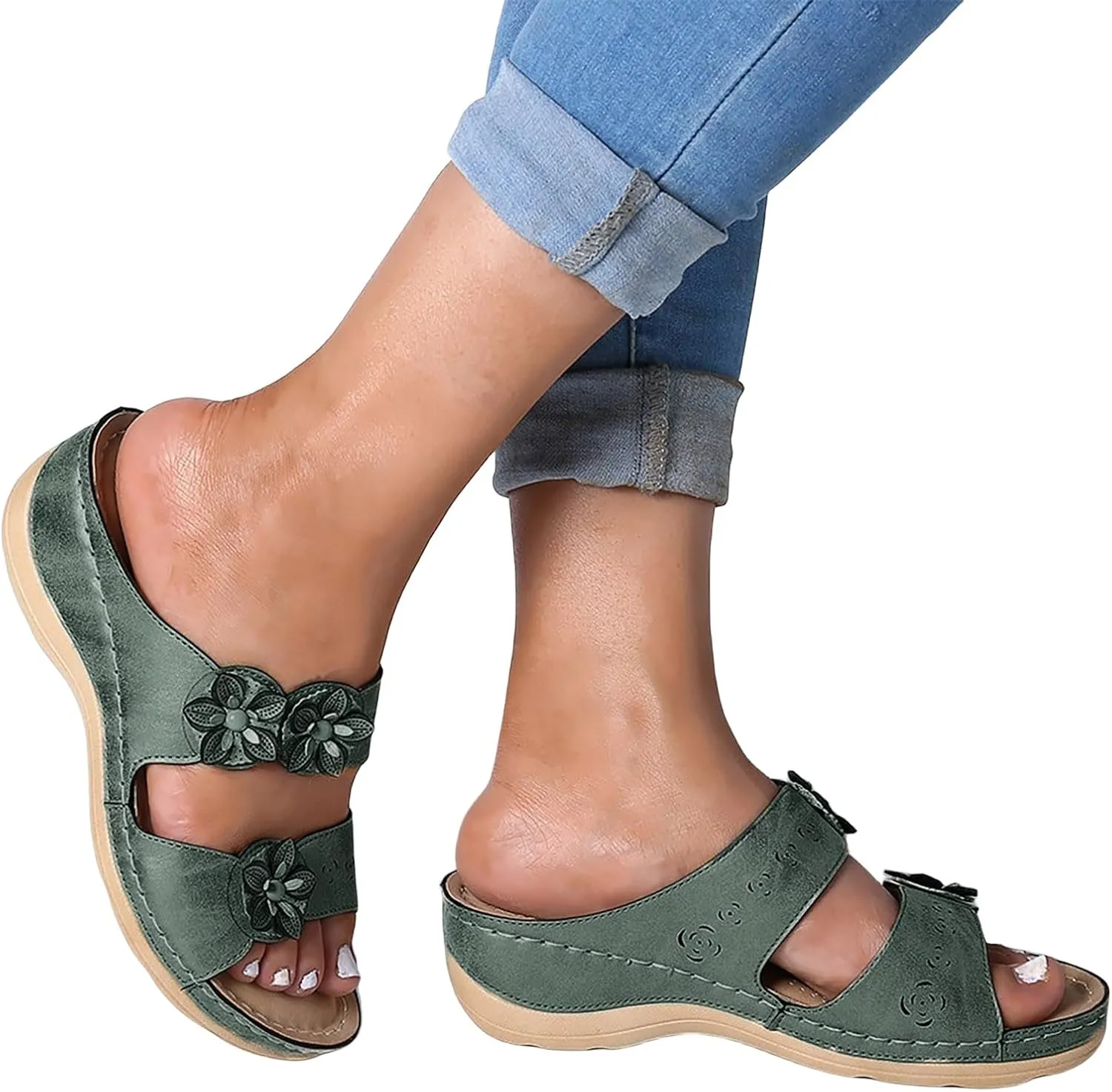 Summer Sandals for Women 2025 Orthopedic Wedge Dressy Walking with Arch Support Rubber Sole Casual Slip on Shoes Non- On Comfortable Slides Lightweight Memory Foam Platform Sandal Shoes