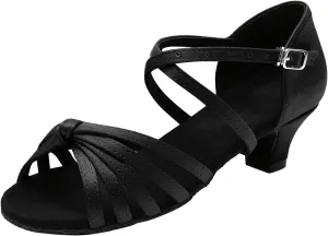 Summer Sandals for Womens Lace Up Latin Dance High Heels Shoes Heeled Ballroom Salsa Tango Party Sequin (Black, 8.5)