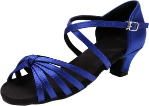 Summer Sandals for Womens Lace Up Latin Dance High Heels Shoes Heeled Ballroom Salsa Tango Party Sequin (Blue, 8.5)