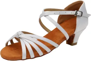 Summer Sandals for Womens Lace Up Latin Dance High Heels Shoes Heeled Ballroom Salsa Tango Party Sequin (White, 8.5)
