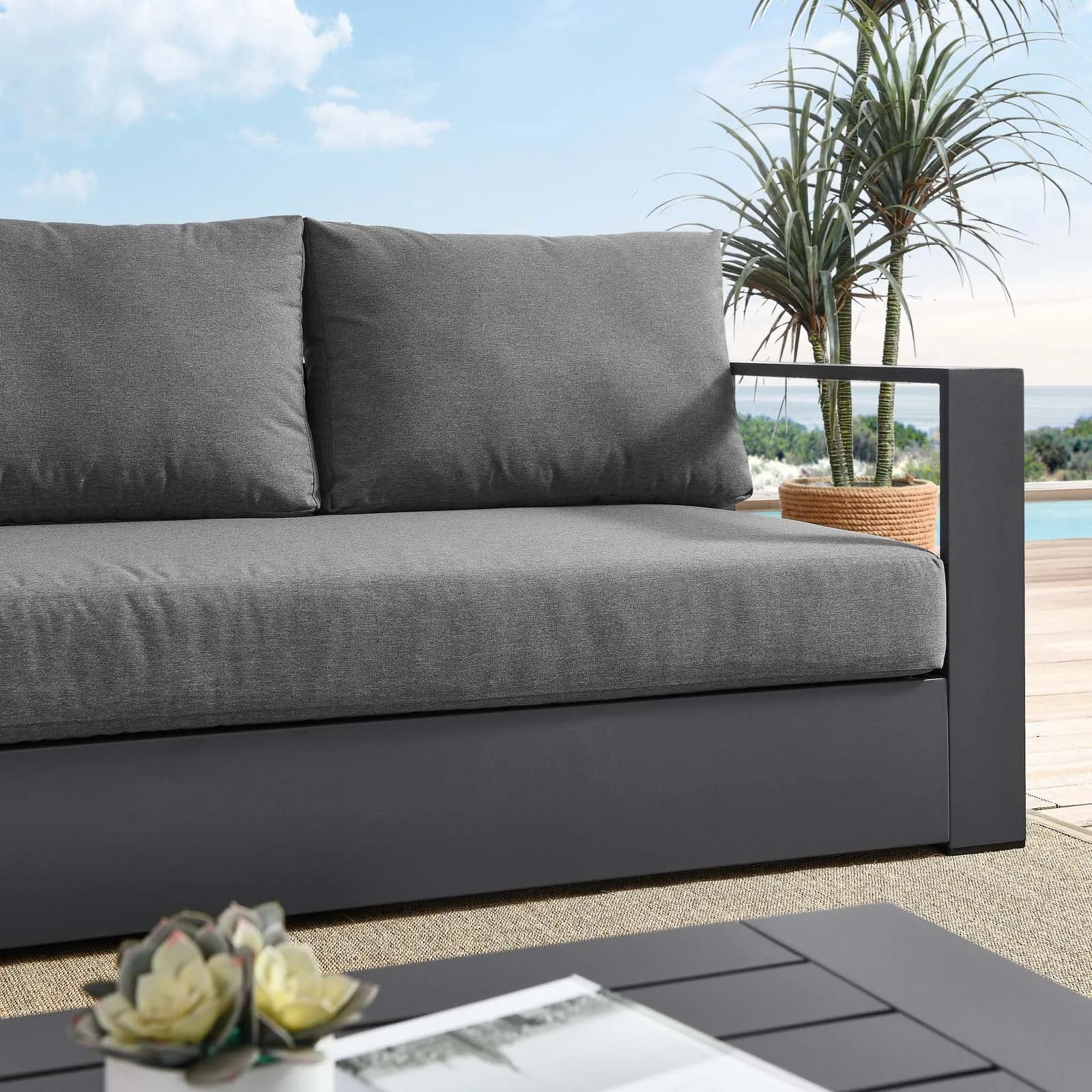 Tahoe Outdoor Patio Powder-Coated Aluminum Sofa Gray Charcoal EEI-5676-GRY-CHA