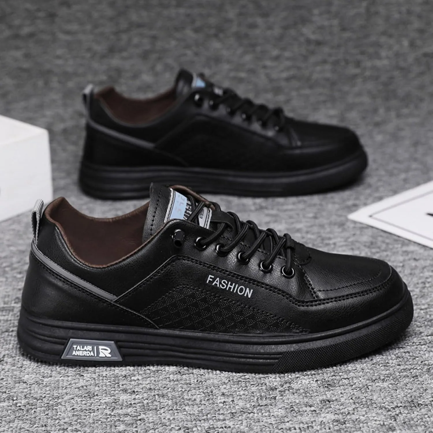 Tennis Walking Shoes Men's Fashion Round Toe Lace Up Leather White Shoes Casual Comfortable Breathable Sneakers