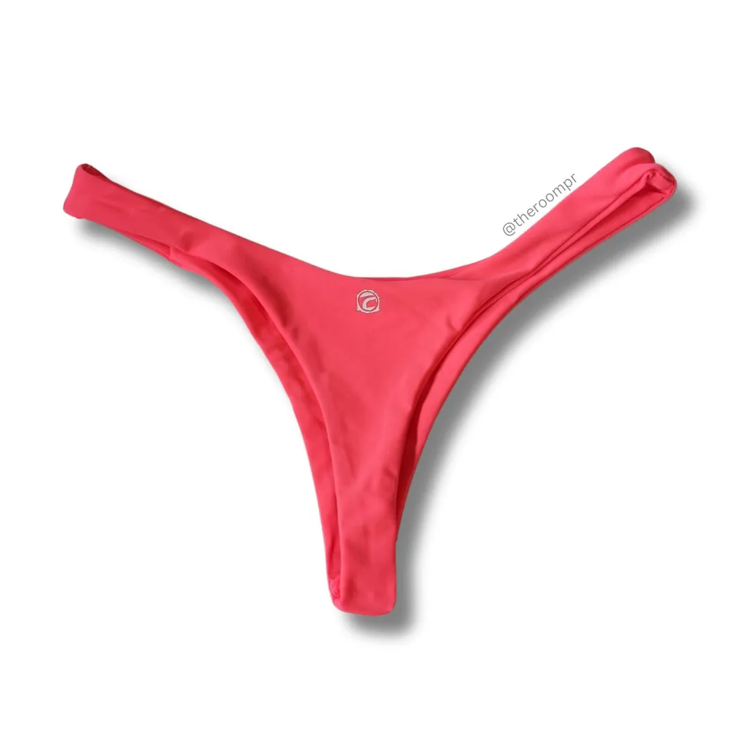 The Room Thong Bikini Bottom - Neon Coral Pink