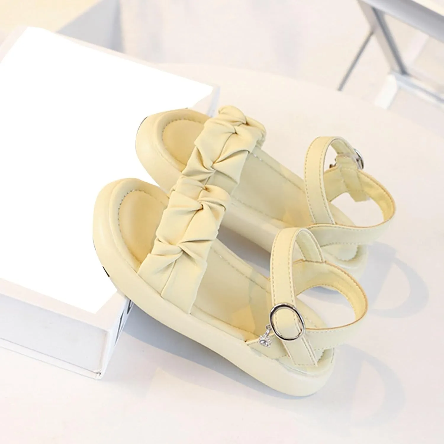 Toddler Baby Girls Sandals Casual New Solid Rubber Soft Sole Metal Buckle Children's Fashion Casual Flat Sandals