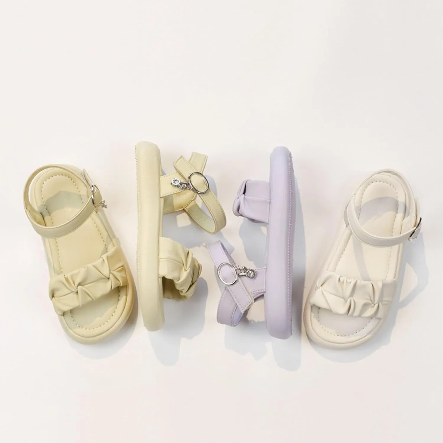 Toddler Baby Girls Sandals Casual New Solid Rubber Soft Sole Metal Buckle Children's Fashion Casual Flat Sandals