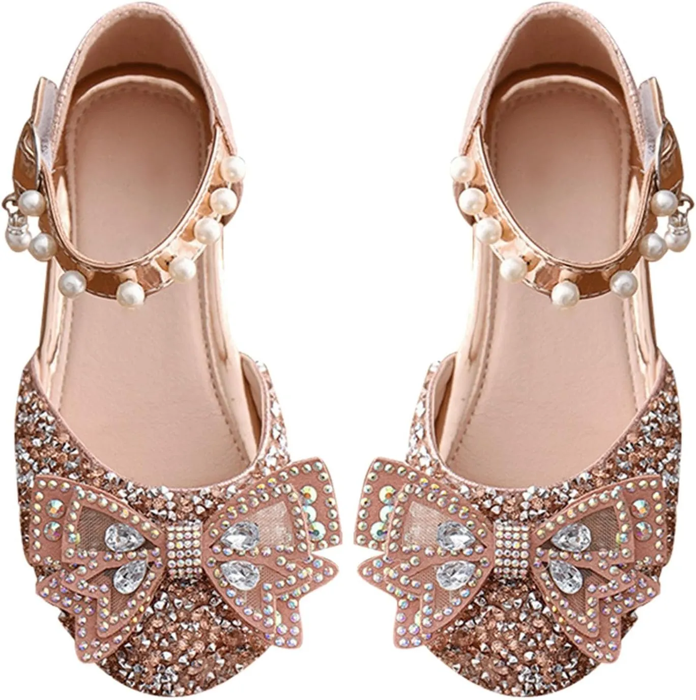 Toddler Flower Girl Dress Shoes Rhinstones Bow Mary Jane Ballet Flats Wedding Party Little Mary Jane Shoes for Girls