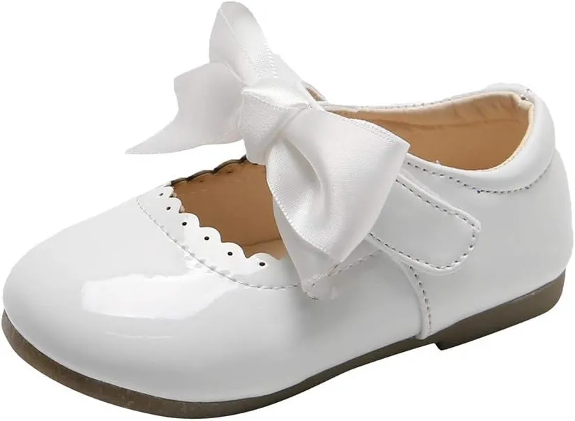 Toddler Girls Bow Mary Jane Shoes Sole Rubber Leather Closed Toe Ankle Sneaker Kids Dress Dance Non Slip Sport Shoes