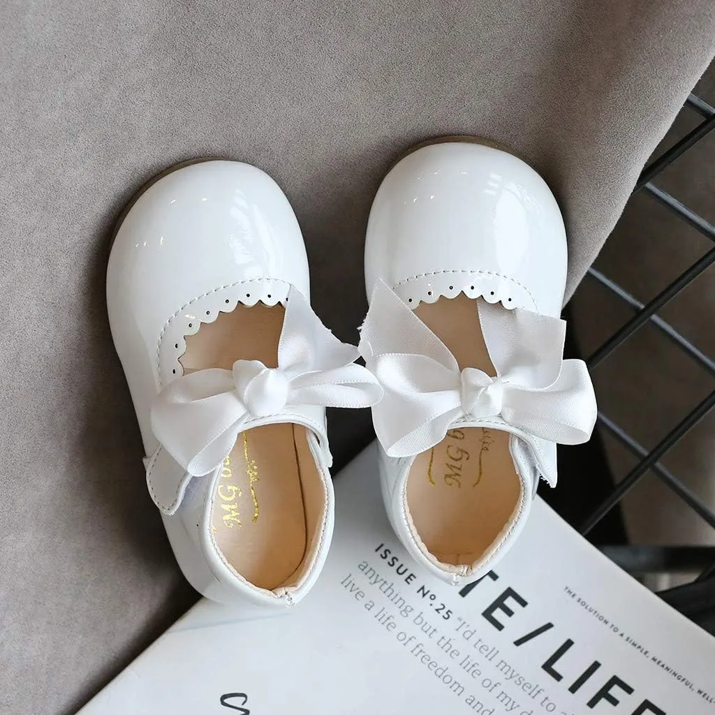 Toddler Girls Bow Mary Jane Shoes Sole Rubber Leather Closed Toe Ankle Sneaker Kids Dress Dance Non Slip Sport Shoes