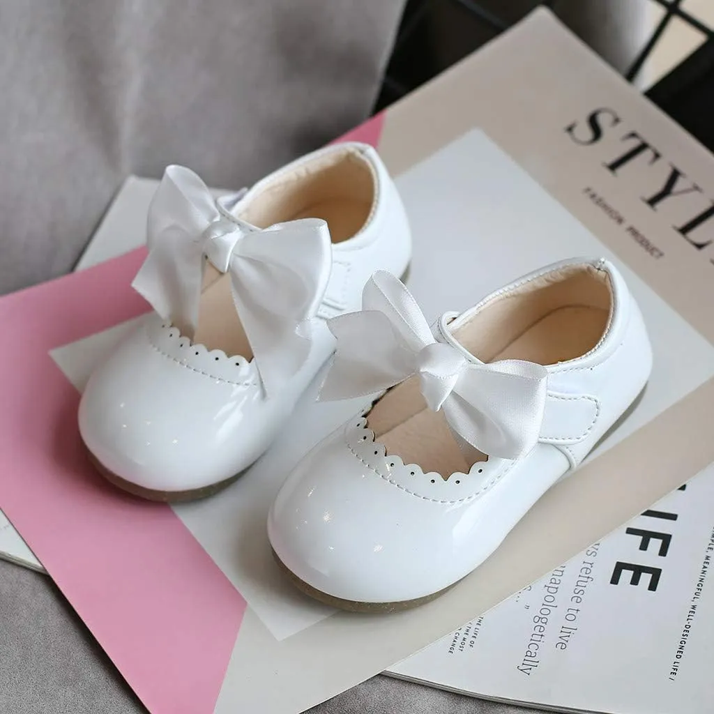 Toddler Girls Bow Mary Jane Shoes Sole Rubber Leather Closed Toe Ankle Sneaker Kids Dress Dance Non Slip Sport Shoes