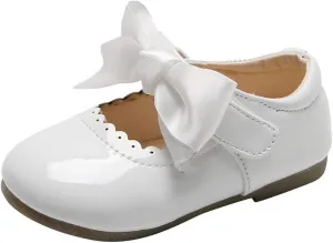Toddler Girls Bow Mary Jane Shoes Sole Rubber Leather Closed Toe Ankle Sneaker Kids Dress Dance Non Slip Sport Shoes