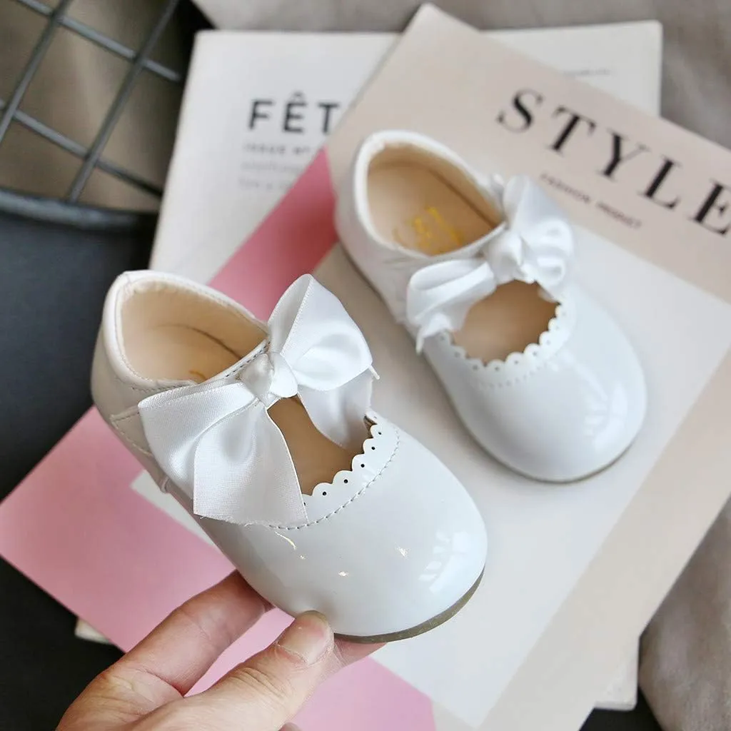 Toddler Girls Bow Mary Jane Shoes Sole Rubber Leather Closed Toe Ankle Sneaker Kids Dress Dance Non Slip Sport Shoes