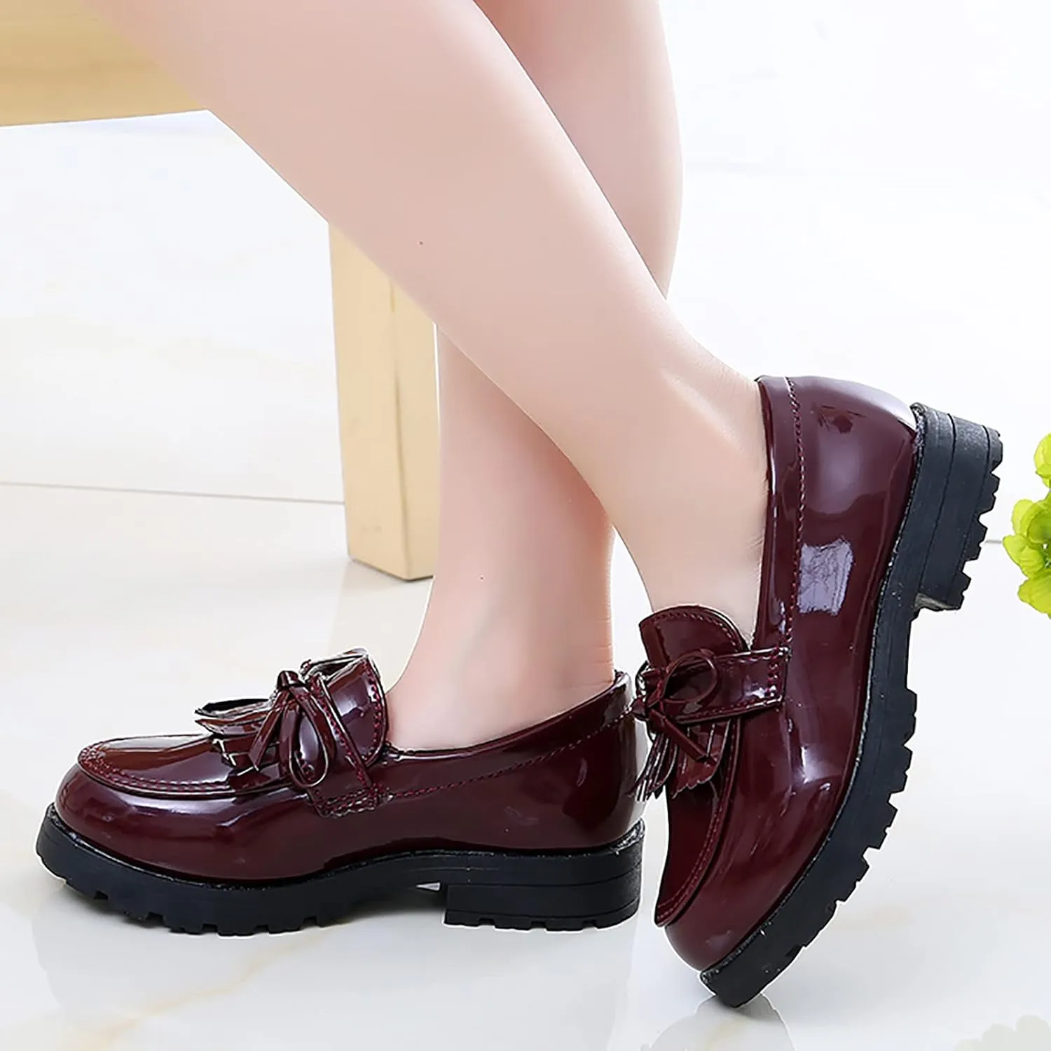 Toddler Girls Dress Shoes Comfort Lace-Up Oxford Shoes Loafer Flat (Toddler/Little Kid) Slip On Leather Shoes for Kids