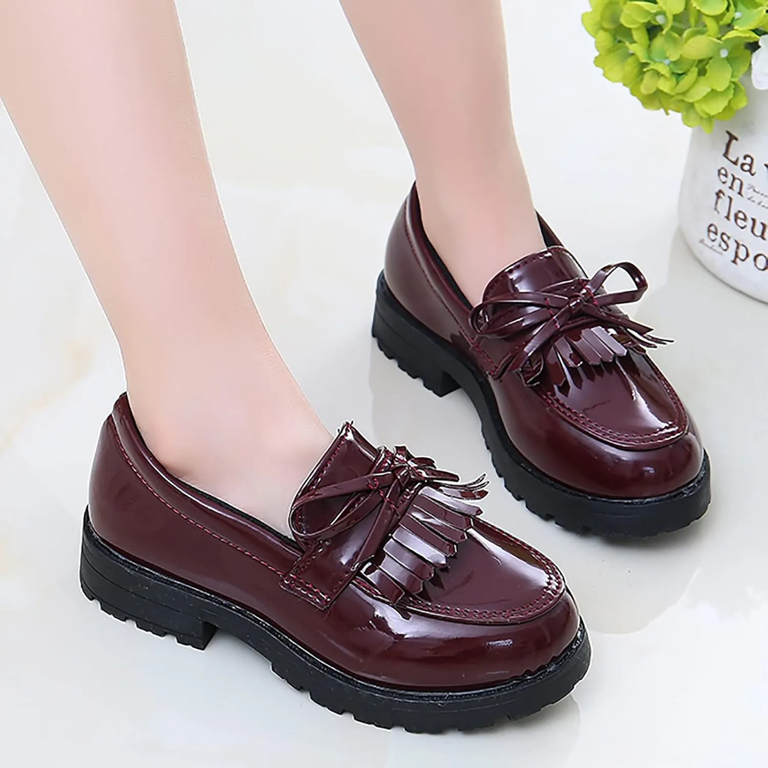 Toddler Girls Dress Shoes Comfort Lace-Up Oxford Shoes Loafer Flat (Toddler/Little Kid) Slip On Leather Shoes for Kids