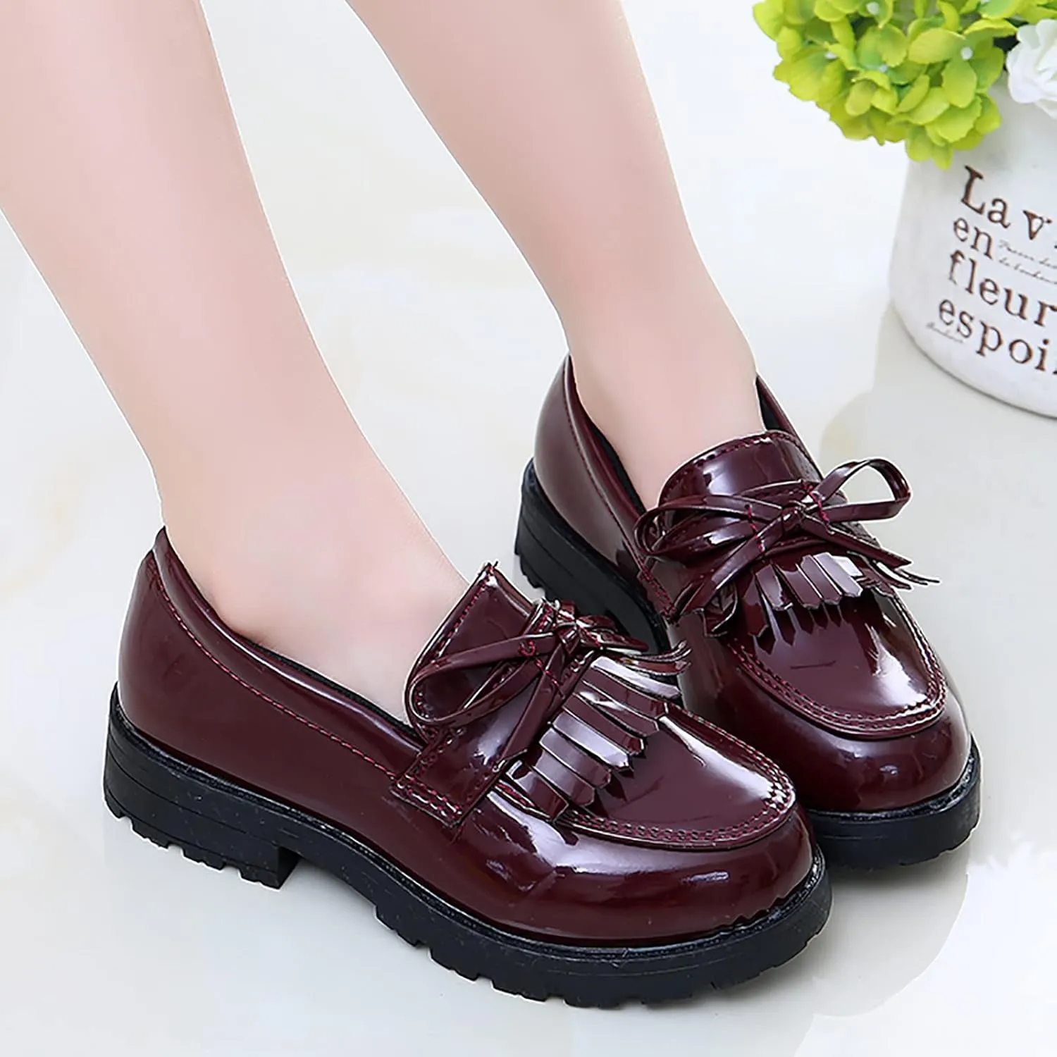 Toddler Girls Dress Shoes Comfort Lace-Up Oxford Shoes Loafer Flat (Toddler/Little Kid) Slip On Leather Shoes for Kids