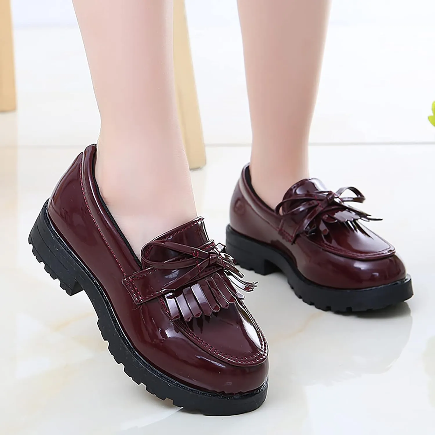 Toddler Girls Dress Shoes Comfort Lace-Up Oxford Shoes Loafer Flat (Toddler/Little Kid) Slip On Leather Shoes for Kids