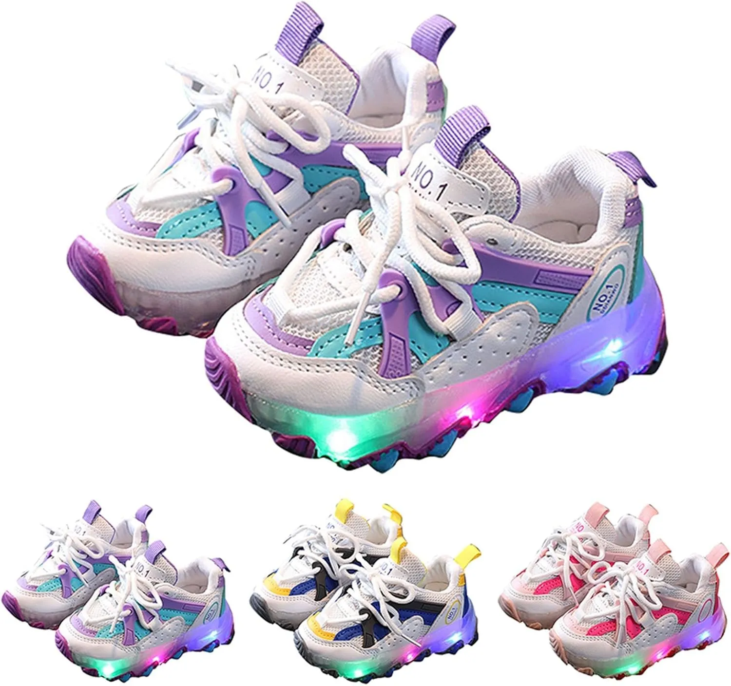 Toddler LED Light Up Shoes Baby Boys Girls Breathable Fashion Flashing First Walking Sneaker for Toddler Running Shoes