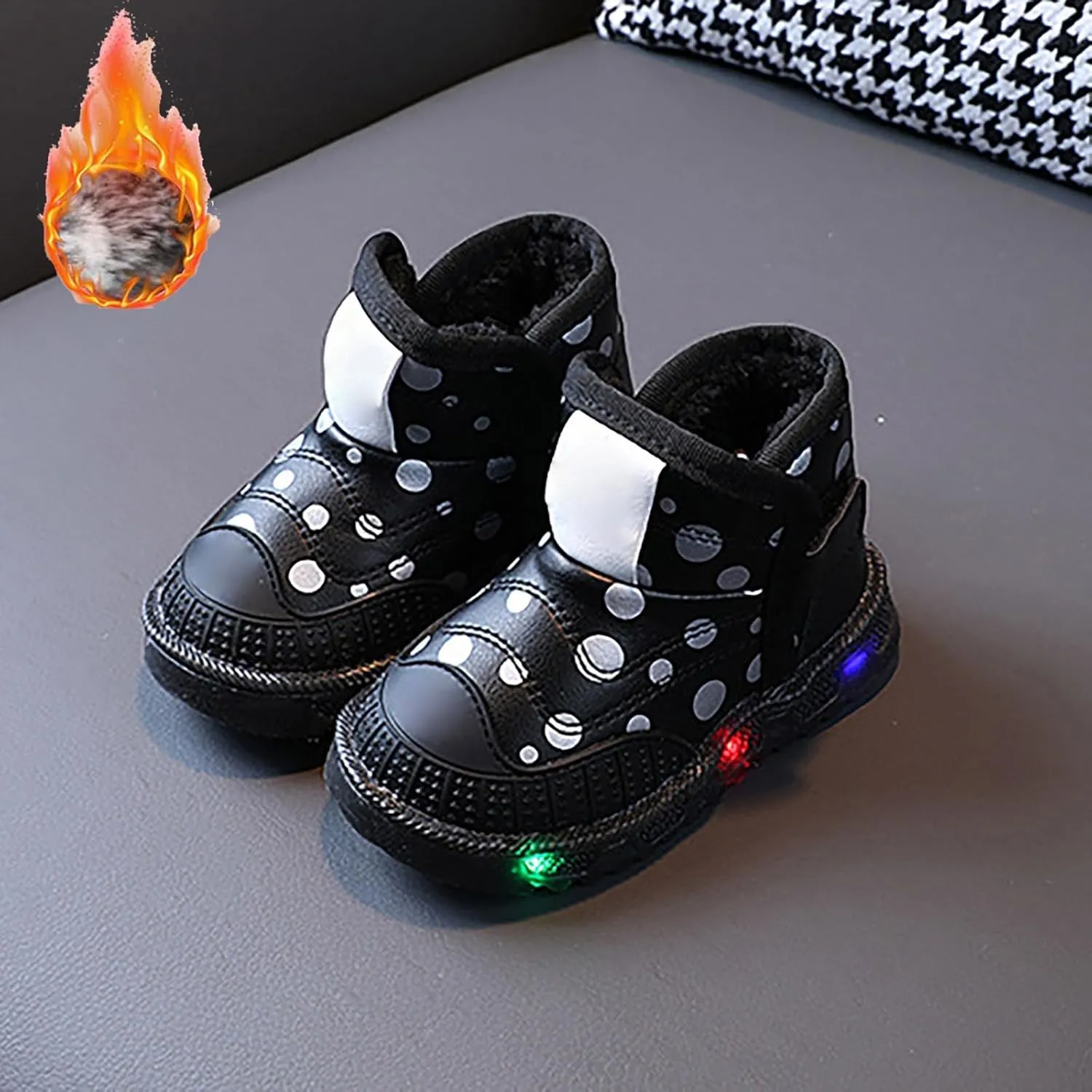 Toddler Light Up Shoes Non-Slip 𝐖aterproof Slip On Winter Boots Wide Toe Box Warm Snow Boots Led Casual Sneaker