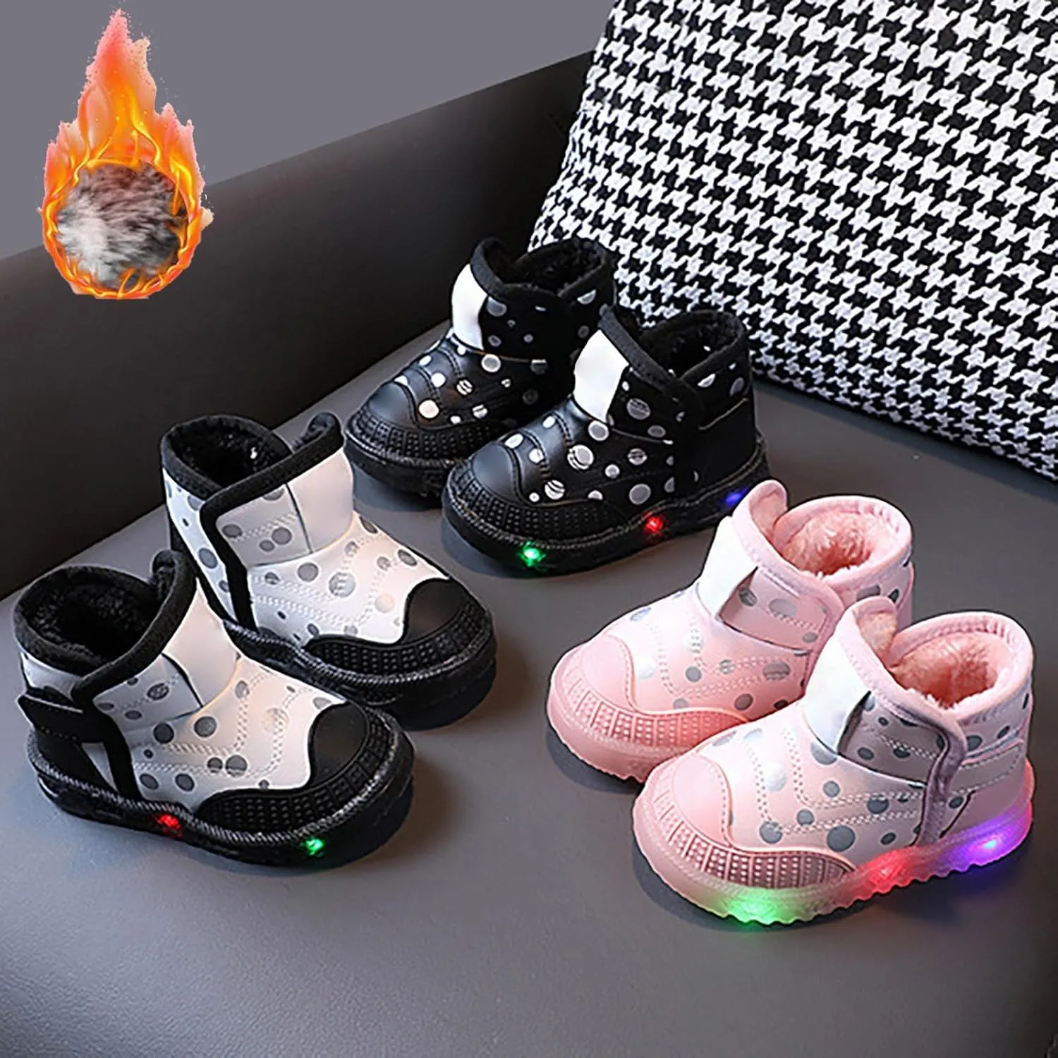 Toddler Light Up Shoes Non-Slip 𝐖aterproof Slip On Winter Boots Wide Toe Box Warm Snow Boots Led Casual Sneaker