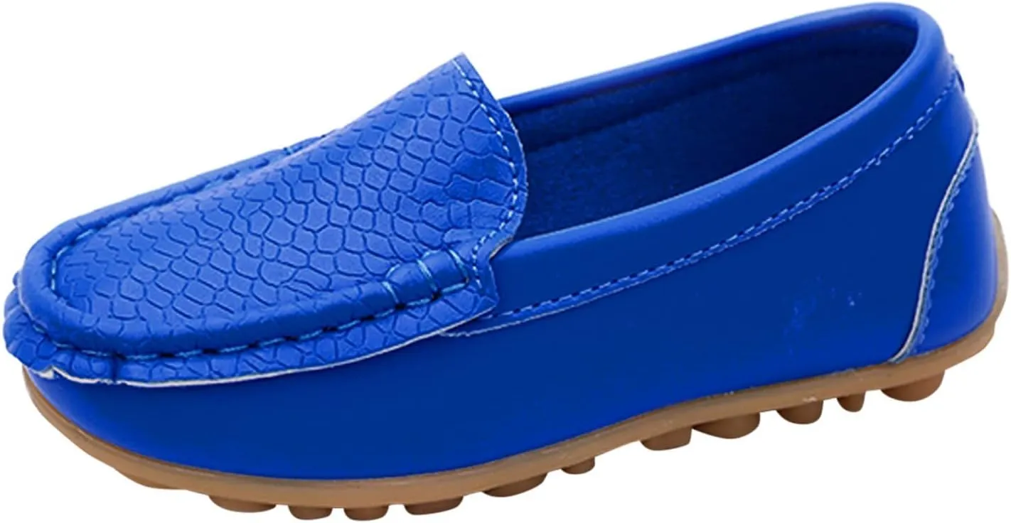 Toddler Little Kid Boys Girls No Slip On Loafers Dress Flat Shoes Soft Suede Leather Flat Boat Shoes Loafer (Blue, 31)