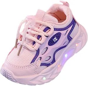 Toddler Mesh Breathable Sneaker with Led Light Up Kids Girls Boys Outdoor Slip On First Walking Sport Shoes Infant Shoes