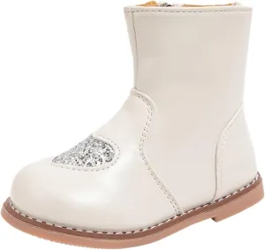 Toddler/Little Kid Girls Sweet Short Ankle Boots Heart Sequin Side Zipper Dress Booties 2024 Kids High Boots for Girls