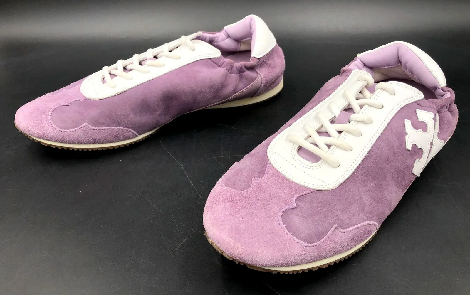 Tory Burch Women's Lilac Purple Suede & White Leather Sneakers - Size 9.5 ( COA)
