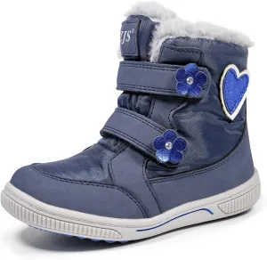 TZJS Girls Snow Boots,Lightweight Kids Warm Winter Ankle Booties Toddler Waterproof Slip Resistant Shoes For Outdoor with Faux Fur Lined
