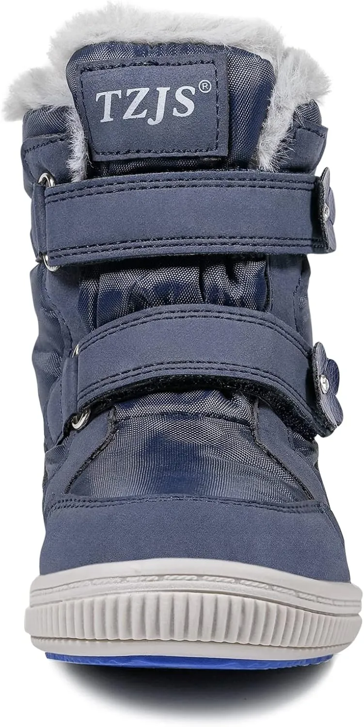 TZJS Girls Snow Boots,Lightweight Kids Warm Winter Ankle Booties Toddler Waterproof Slip Resistant Shoes For Outdoor with Faux Fur Lined